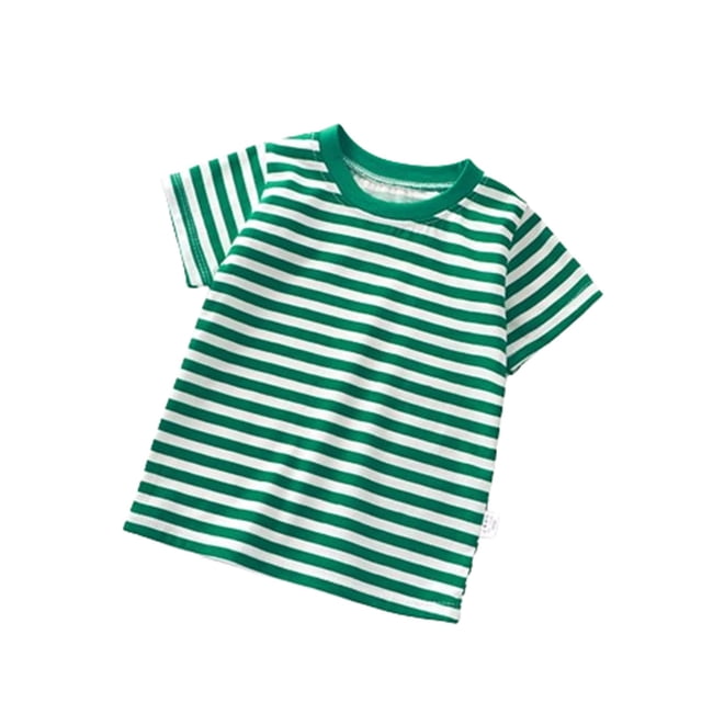 Zpanxa T-Shirts pour Tout-Petites Fille, Imprimé à Rayures Stylé, Col Rond, Haut Estival Décontracté en Coton, 4 Ans