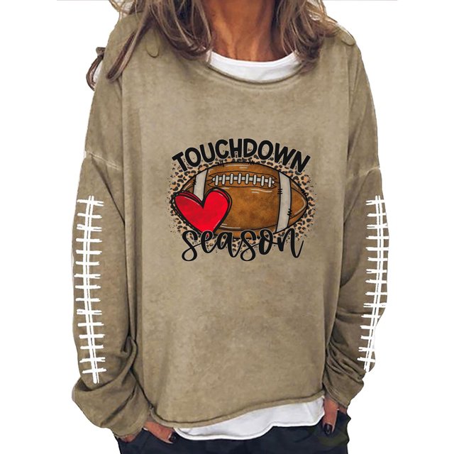 EQWLJWE Chandail de Jour de Match Femmes Football Lettrage Graphique Chandail à Manches Longues Chandail Hauts Sports Football Lettrage Imprimé Hauts Décontractés à Manches Longues Col Rond Chandails Hauts d'Hiver pour Femmes Hauts d'Entraînement pour Femmes