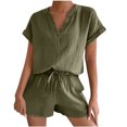 thumbnail image 1 of Yuyuzo Short Sets for Women Short Sleeve Shirts Drawstring High Waisted Shorts Lounge Sets, 1 of 7