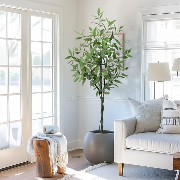 Artificial Tree Plant Eucalyptus Tree 6FT Tall, Modern Large Fake Plant Decor in Pot for Indoor Outdoor,Home Office Ideal Housewares Gift Decoration, Eucalyptus Tree
