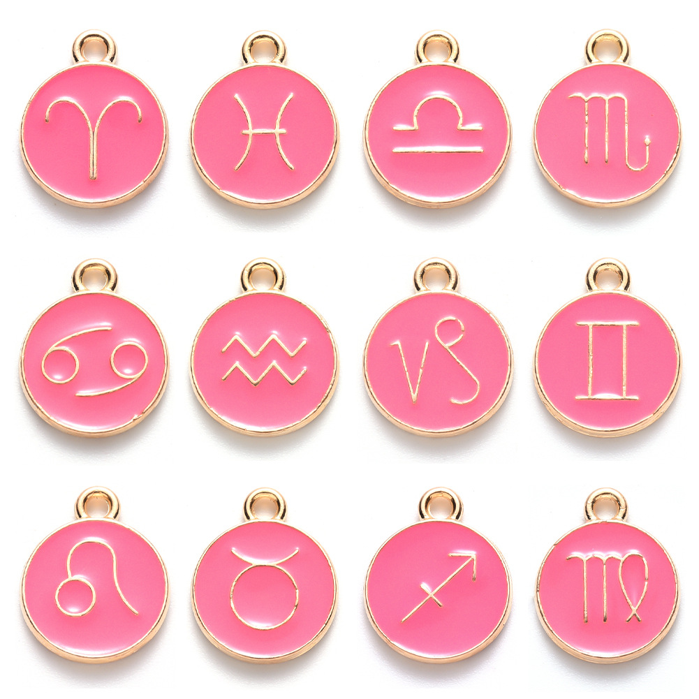 12 Constellations Round Shape Charm Pendants for DIY Bracelets Necklace Making Supplies