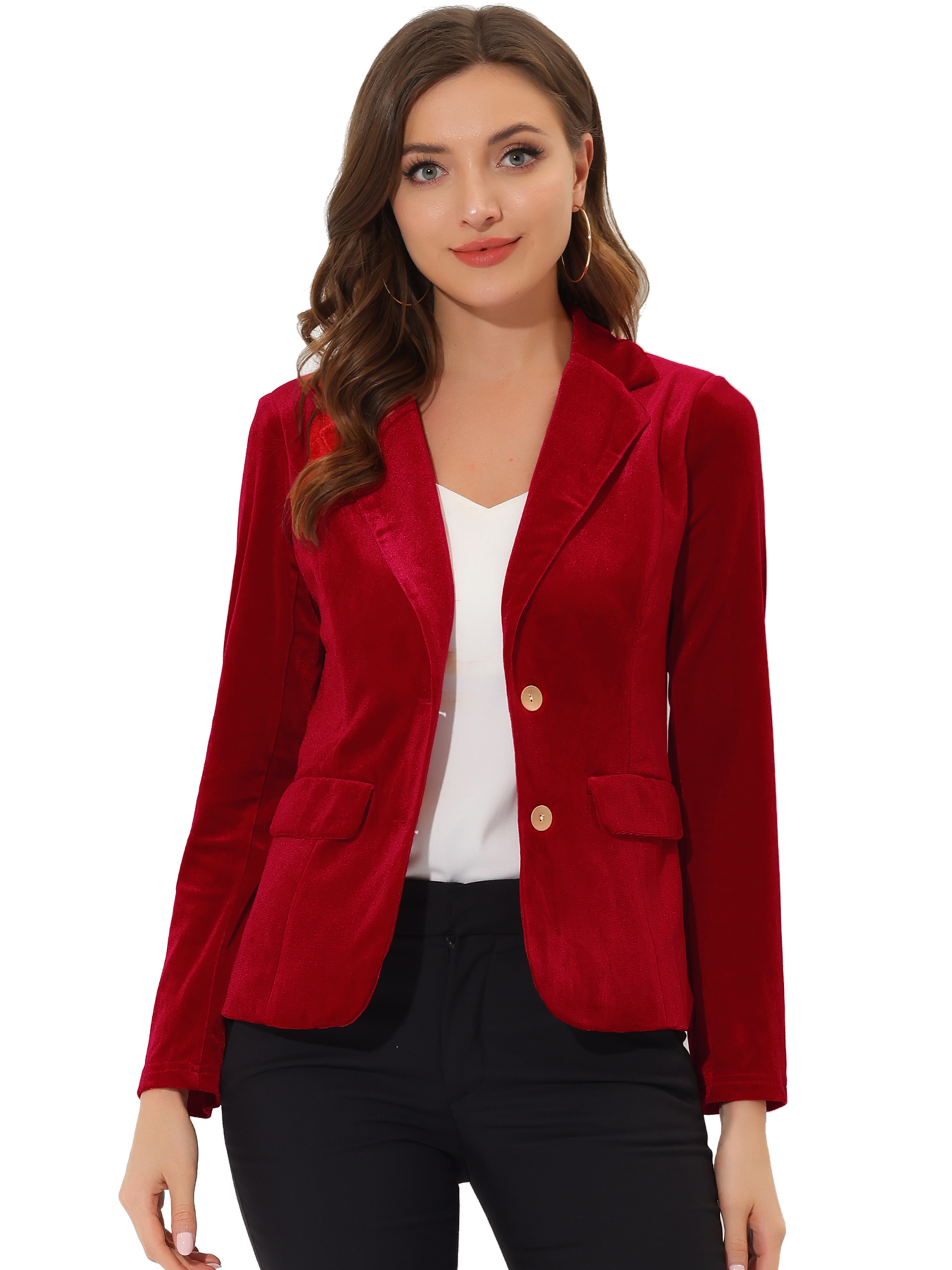 INSPIRE CHIC Blazer en Velours Vintage d'Halloween pour Femme, Revers Cranté, devant Boutonné, Veste de Bureau, TG, Rouge