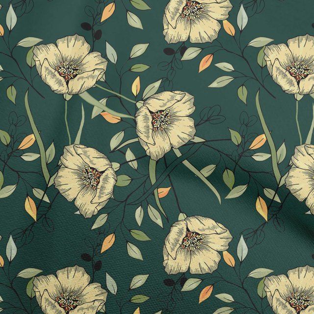 oneOone Rayon Dark Green Fabric Floral Sewing Craft Projects Fabric Prints By Yard 56 Inch Wide