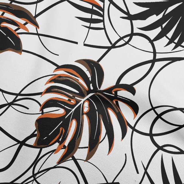 oneOone Rayon White Fabric Abstract Tropical Leaf Craft Projects Decor Fabric Printed By The Yard 56 Inch Wide