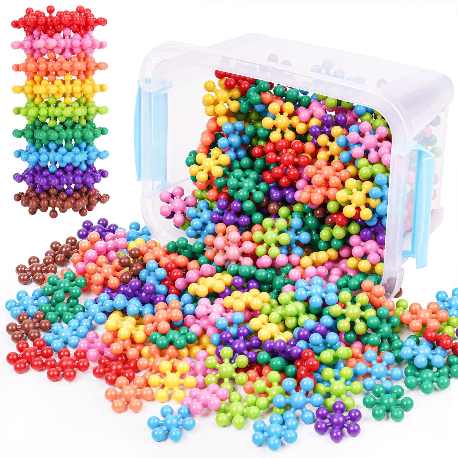 NiToy Snowflake Interlocking Building Block Educational Toy 300PCS for Kids Ages 3+ Multi-Color Solid Plastic Early Learning Creativity STEM Toy with Carrying Case Safe Material