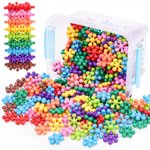 NiToy Snowflake Interlocking Building Block Educational Toy 300PCS for Kids Ages 3+ Multi-Color Solid Plastic Early Learning Creativity STEM Toy with Carrying Case Safe Material