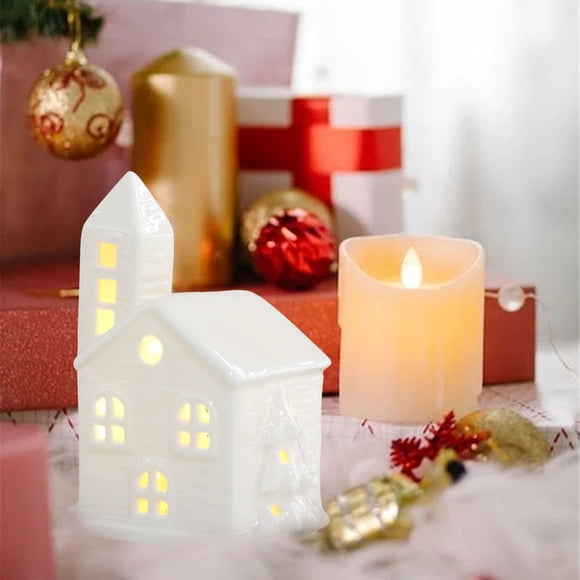 Village Miniature en Porcelaine de Noël Figurine de Table Maison en Porcelaine à DEL Maison de Village pour Noël Figurine Village