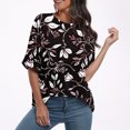 thumbnail image 4 of Pisexur Hauts d'Été pour Femmes Mode Décontractée Manches Courtes Col Rond T-Shirts Confortables Amples Surdimensionnés Imprimé Floral Blouses Hauts Mode T-Shirts Imprimés Graphiques Grande Taille Tops de Sortie P-5TG, 4 of 7