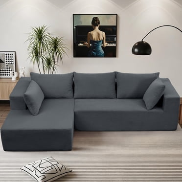 Korser Sectional Sofa with L-Shape Chaise Modern Modular Cloud Couch with Deep Seating Upholstered Sofa for Living Room Bedroom, No Assembly Required,Dark Grey