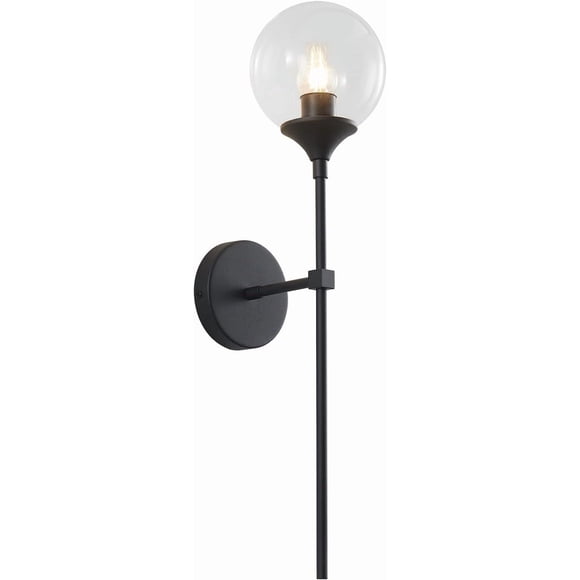 KCO Lighting Mid Century Black Wall Mounted Sconce, Round Clear Glass Globe Wall Lamp, Minimalist Slim Wall Sconce Light