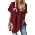 thumbnail image 1 of Women Ruching Stitching V Neck Short Sleeves Solid Color Summer Shirt, 1 of 2