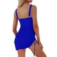 thumbnail image 3 of ylioge Womens Tankini Swimsuits Built in Bras One-Piece V Neck Dresses Bathing Suits Ladies Trendy Solid Color Side Drawstring Swimsuit, 3 of 6