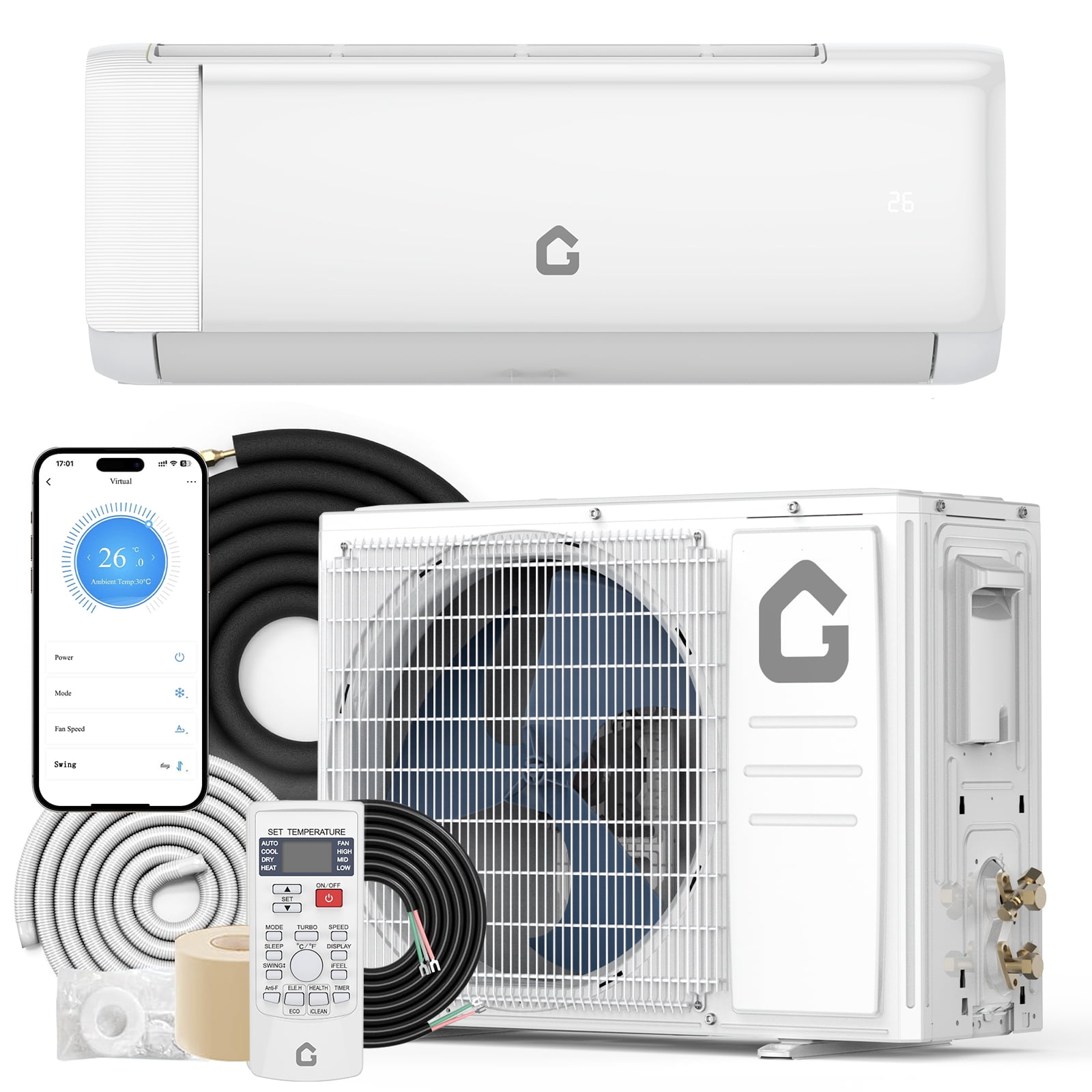 High-Efficiency 18000 BTU Mini Split Air Conditioner & Heater – 21 SEER2 Inverter, 230V Ductless System, WiFi & Remote, Easy Install Kit, Cools & Heats up to 1250 Sq.Ft – American Standard