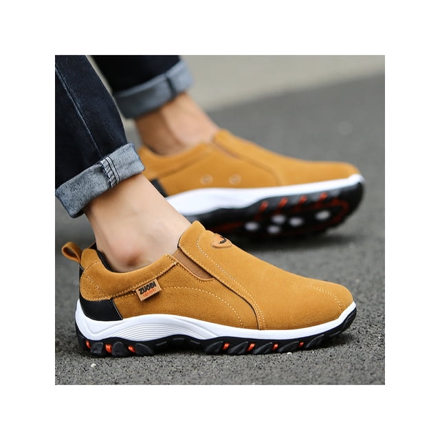 MAWCLOS Chaussures Plates pour Hommes à Enfiler Chaussures de Course Respirantes Antidérapantes Chaussures de Randonnée Plates Mocassins de Conduite Jaunes 12