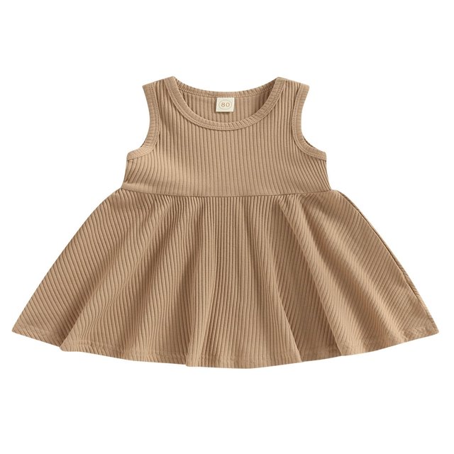 Robe de Bébé Enfant Fille Sans Manches Cou Solide Été une Ligne Robe