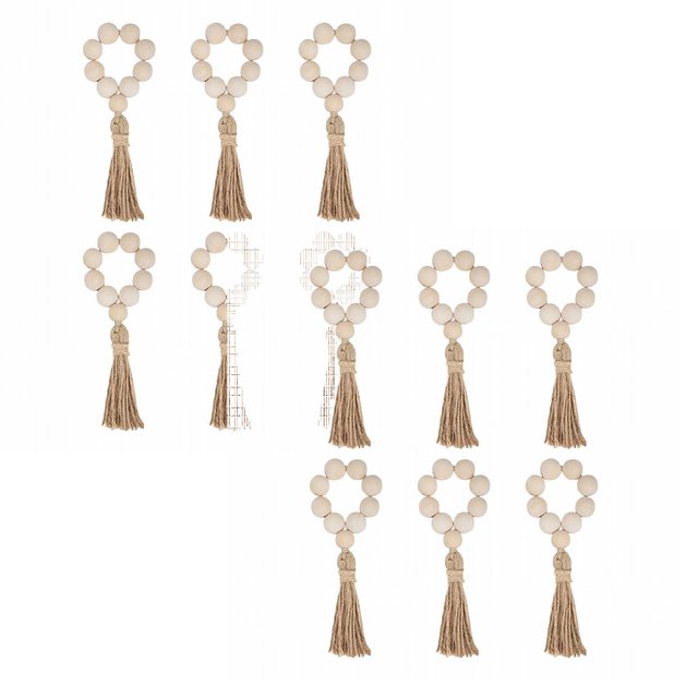 Oleegame 2PC Placemat Idyllic Wood Bead Tassel Napkin Ring Elastic Napkin Buckle Adjustable Hand Woven Rope Napkin Ring