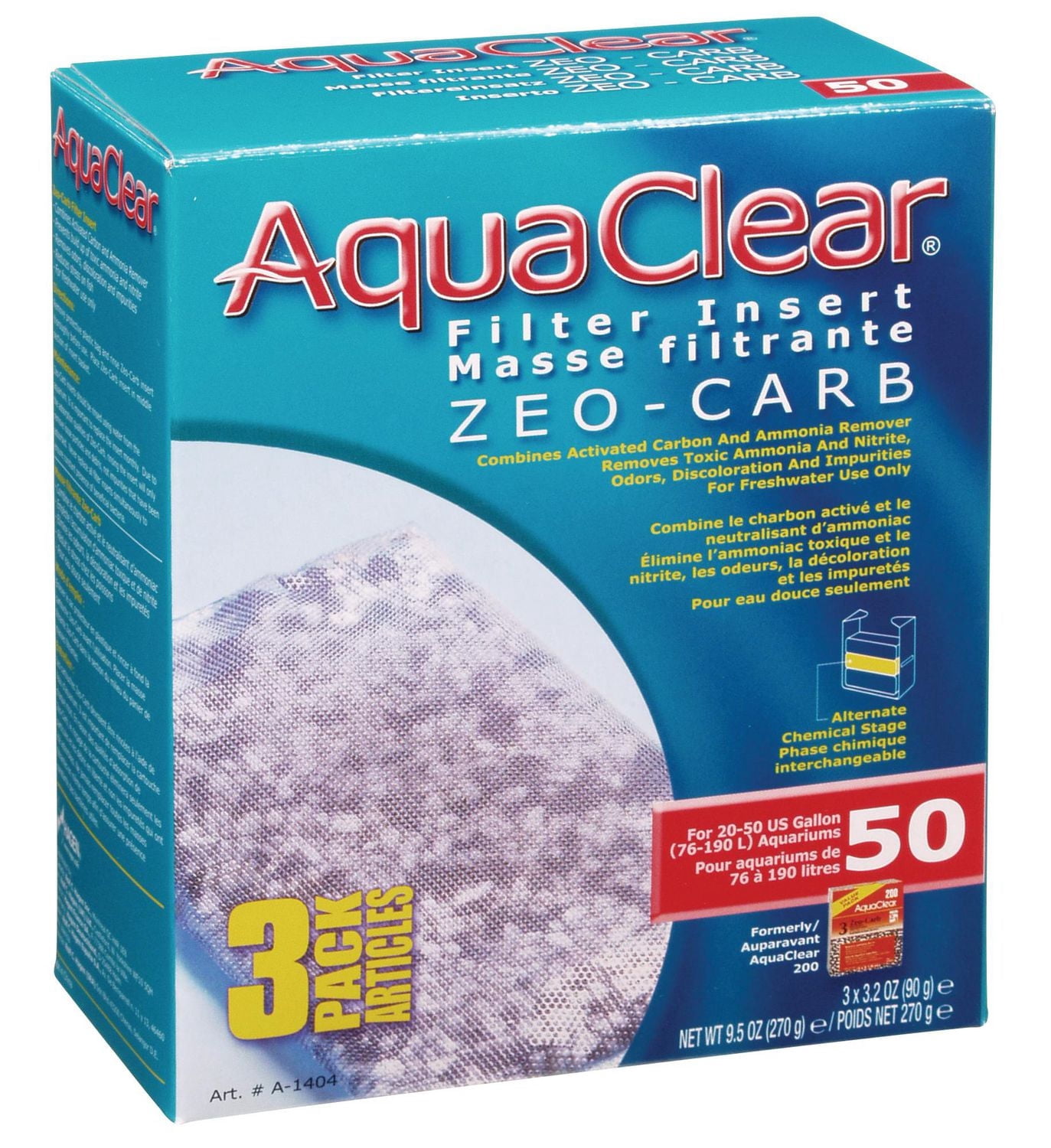 AquaClear 50 Masse Filtrante Zeo-Carb, Lot de 3, 270 g (9.5 oz )
