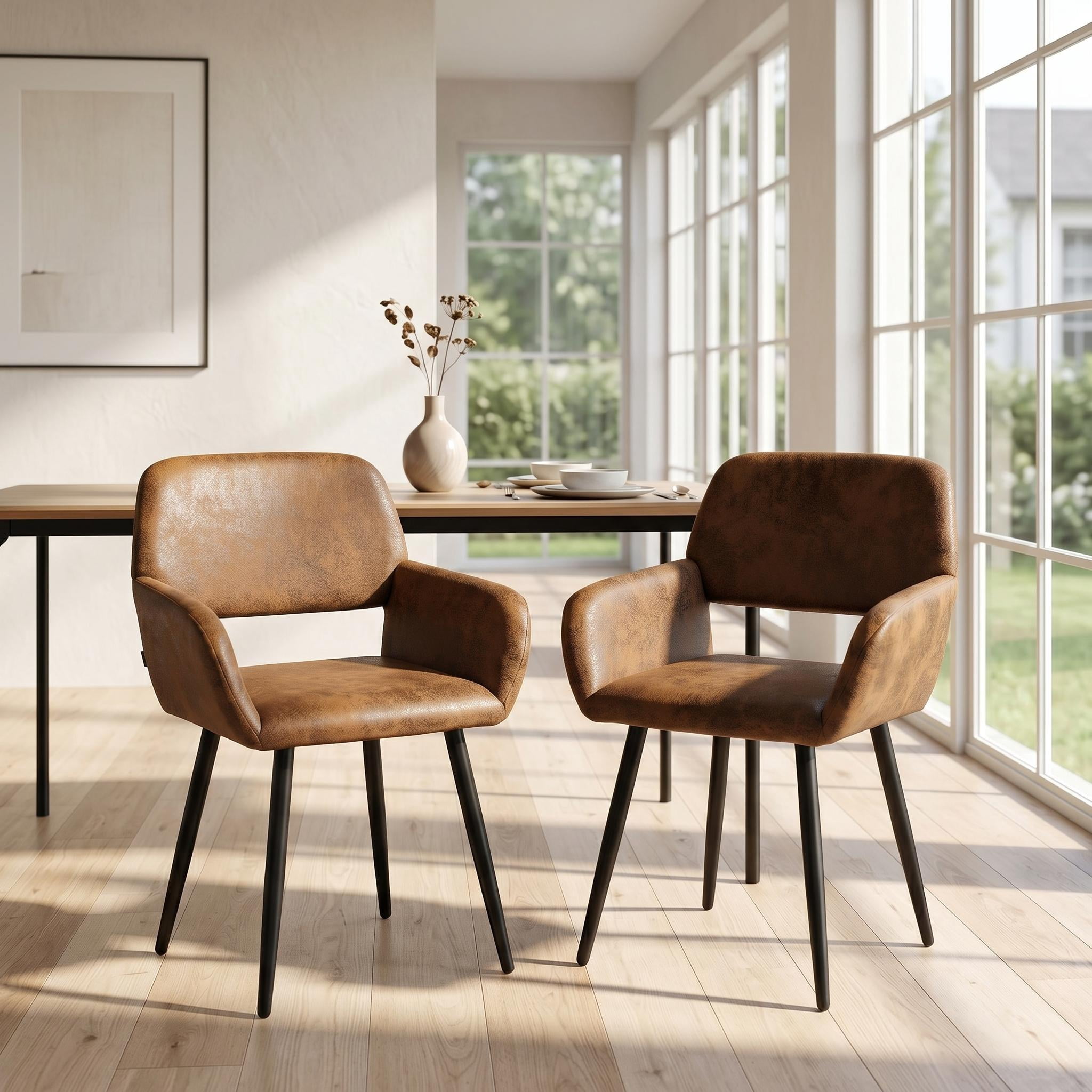 Homy Casa lot de 2 fauteuils d’appoint bruns 31,9 po, chaises en cuir PU avec pieds en métal pour salle à manger, chambre, bureau