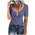 thumbnail image 1 of FAIWAD Women's 3/4 Sleeve Tunics Tops Button Down Scoop Neck Ribbed Shirts Summer Casual Stripe Graphic T-Shirts, 1 of 4