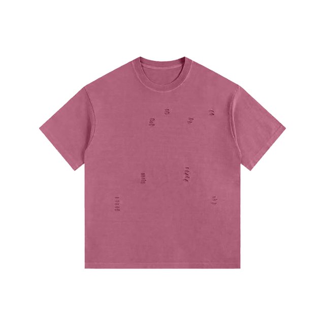 ShomPort T-Shirts à Manches Courtes pour Hommes Col Rond Classique Manches Courtes Décontracté Trous Déchirés Chemises Surdimensionnées