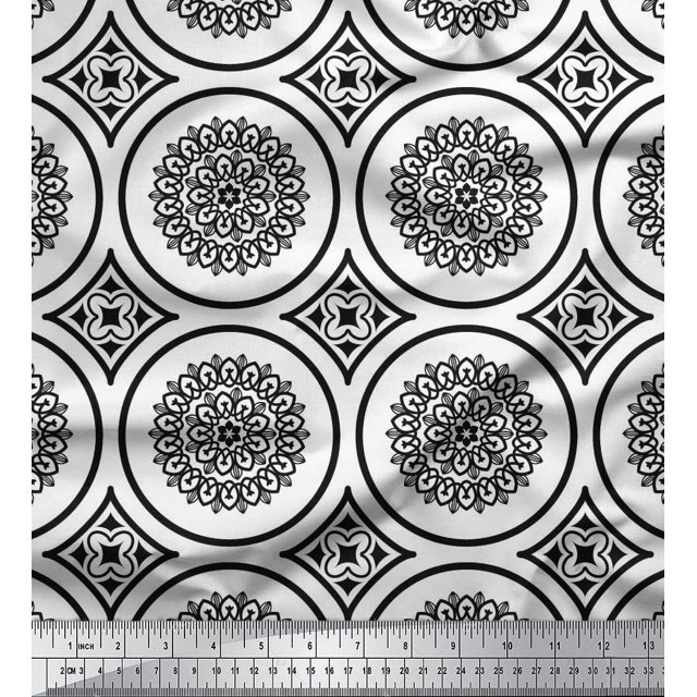 Soimoi Silk Fabric Floral Mandala Printed Fabric 1 Yard 42 Inch Wide