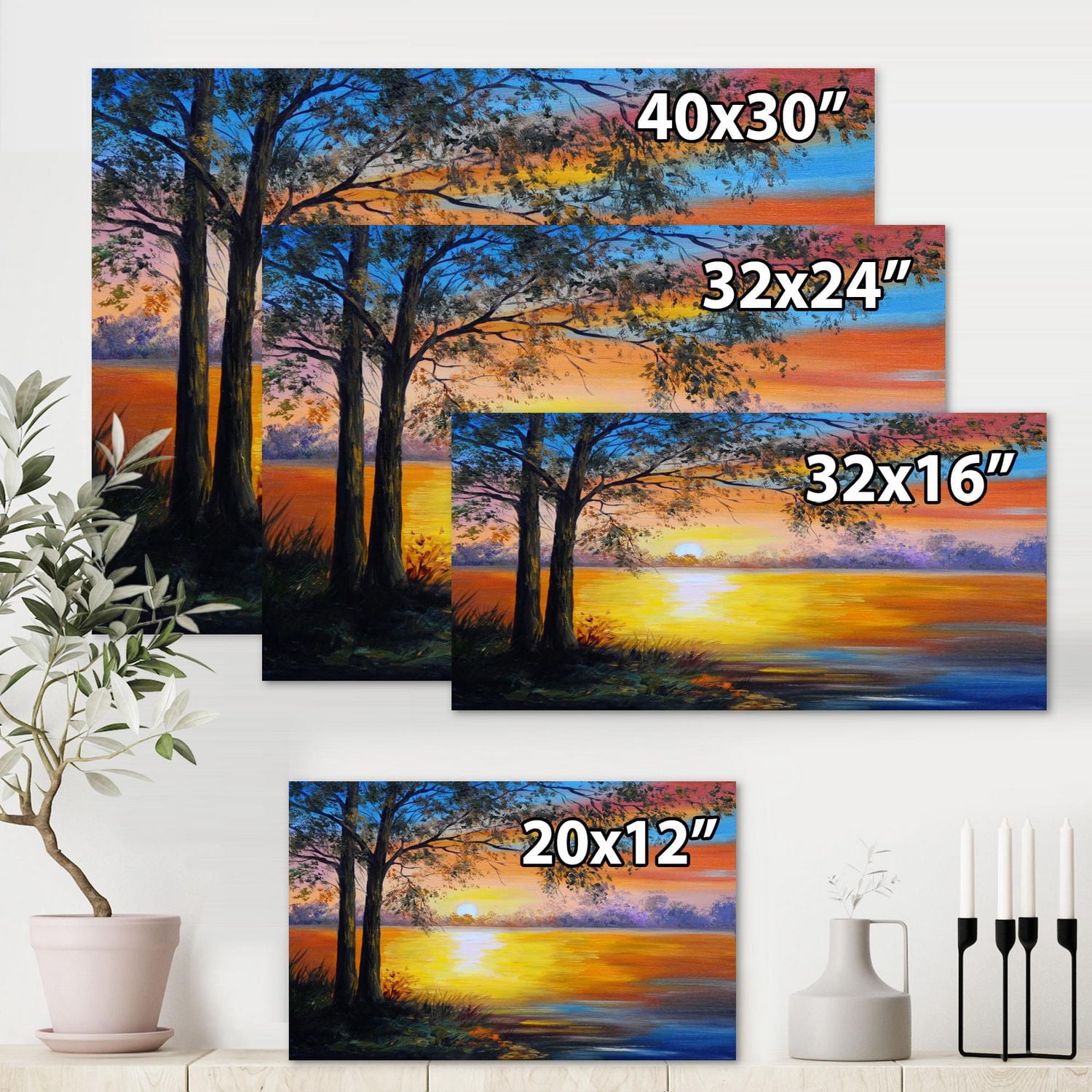 Designart Arbre du soir près du lac Art mural sur toile
