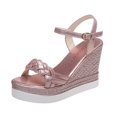 thumbnail image 2 of LSLJS Sandales d'Été pour Femmes à Bout Ouvert, Talon Moyen Wedge, Boucle Métallique, 2 of 7