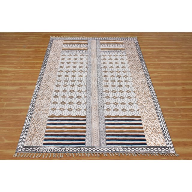 Casavani Hand Block Printed Cotton Brown Area Rugs 7'x10' Area Rugs for Living Room & Dining Room