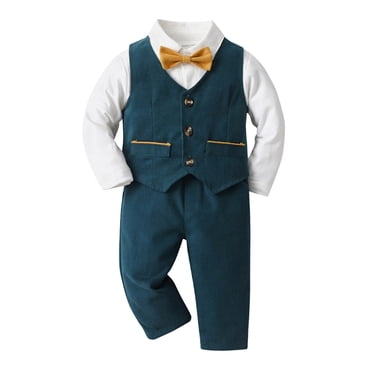 Vêtements pour Bébé Garçon Chemise à Boutons avec Nœud Papillon Gilet Pantalon Ensemble de 4 Pcs Tenue de Gentleman Tenue Demi-Anniversaire Bébé Garçon pour Bébé Garçon 3-6 Mois