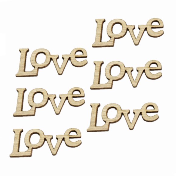 CIMAXIC Love decor 50pcs Hollow out Wooden Chips Love Letters Decorations DIY Handmade Ornaments Creative Gifts for Valentine,1.73"X0.71"X0.08"
