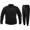 thumbnail image 1 of Ketyyh-chn99 Ensemble 2 Pcs pour Homme à Col Rond Tenue en Molleton Décontractée Unie avec Fermeture Éclair et Pantalon SweaJogger Sans Capuche Taille pour 2TG, Noir, 1 of 6