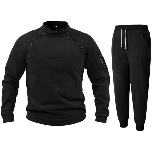 Ketyyh-chn99 Ensemble 2 Pcs pour Homme à Col Rond Tenue en Molleton Décontractée Unie avec Fermeture Éclair et Pantalon SweaJogger Sans Capuche Taille pour 2TG, Noir