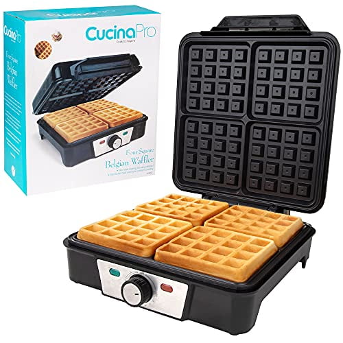 Cucinapro Four Square Belgian Waffle Maker, Extra Large Stainless Steel Kitchen Appliance With Nonstick Waffler Iron Plates, Breakfast Gift