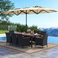 thumbnail image 2 of Costway Ensemble de Salle à Manger en Osier pour Patio 11 Pcs avec Parasol Extérieur Double Face 8 Chaises Empilables, 2 of 9