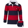 thumbnail image 2 of Sportoli Boys 100 Cotton Wide Striped Long Sleeve Polo Rugby Shirt, 2 of 3