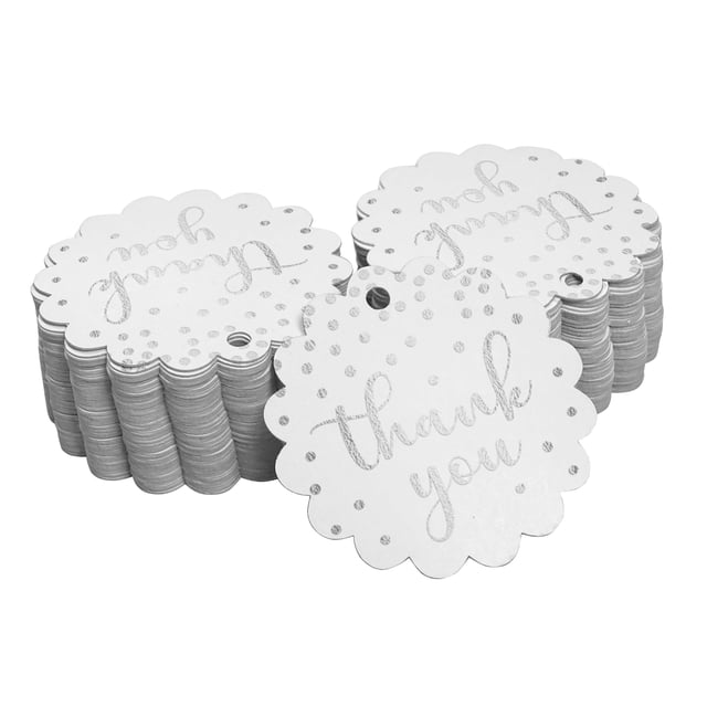 Inkdotpot 50 Pack Real Silver Foil Paper Tags Thank You Bridal Shower Favor Hang Tags