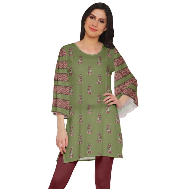 Moomaya Kurtis Courtes en Poly-Crêpe pour Femmes, Robe à Manches Kimono Imprimée, Haut Indien