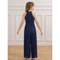 thumbnail image 3 of Yeahdor Combinaison Sans Manches Plissée pour Filles avec Perles et Strass Robes de Filles Bleu Marine 10, 3 of 7
