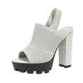 thumbnail image 3 of Womens Platform Chunky High Heel Slingback Sandals Fashion Mesh Knit Peep Open Toe Block Heeled Summer Shoes, 3 of 6