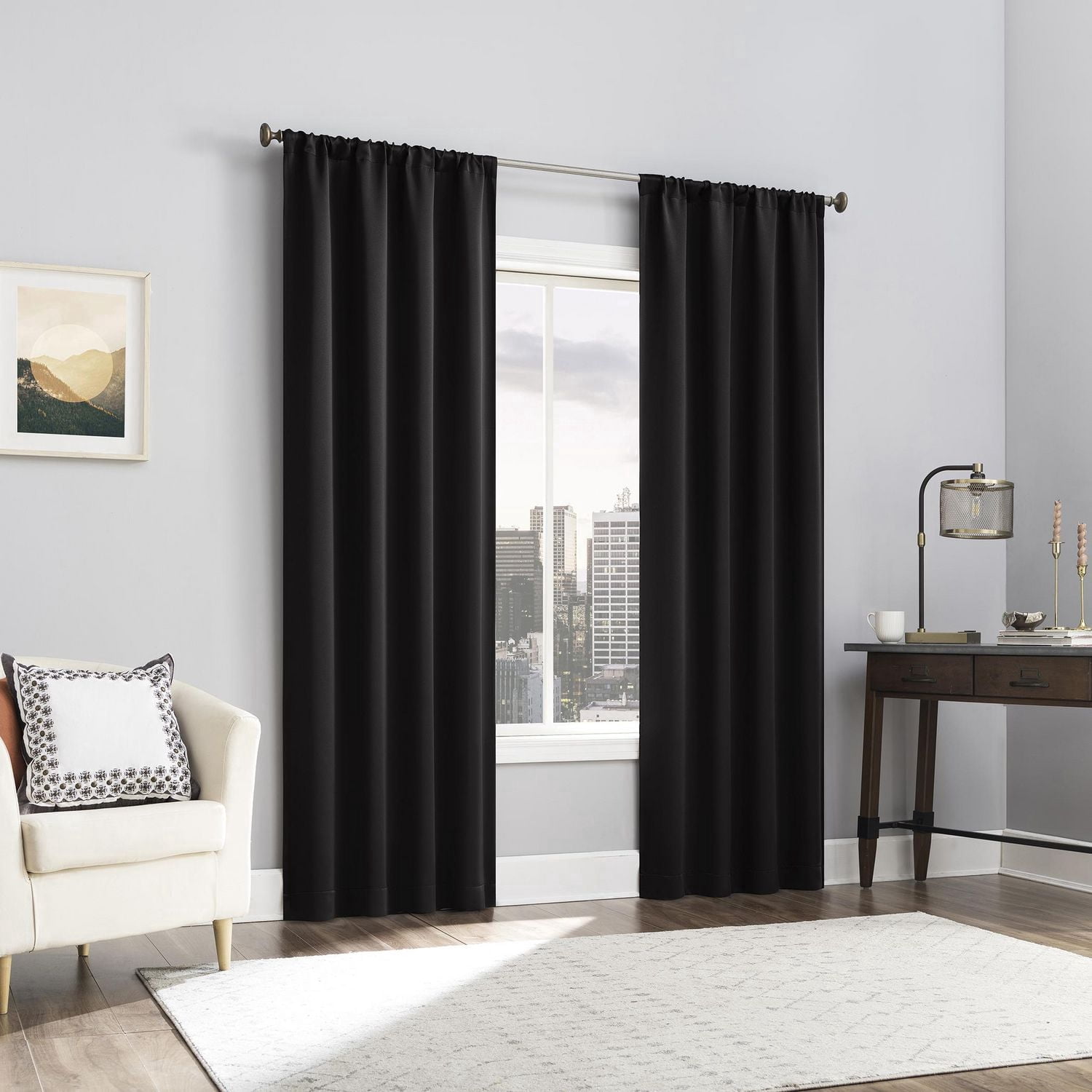 Sun Zero Laredo 2-Pack 100% Blackout Rod Pocket Window Curtains Panel Pair