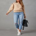 thumbnail image 4 of Solid Color Loose Fit Crew Neck Long Sleeve Sweatshirt for Women, 4 of 9