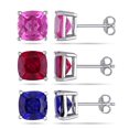thumbnail image 1 of Tangelo Created Ruby and Created Blue and Pink Sapphire Sterling Silver 3-Piece Stud Earrings Set, 1 of 4