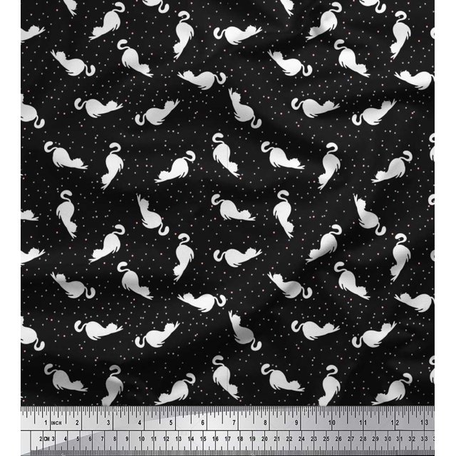 Soimoi Tissu Viscose Georgette Imprimé Floral & Chat au Mètre 42 Pouces de Large