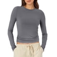 thumbnail image 1 of T-Shirts pour Femmes à Manches Longues T-Shirt à Manches Longues pour Femmes T-Shirt Court à Col Rond pour Femme Chemises pour Femmes pour Tee-Shirt Basique Uni Simple T-Shirts à Manches Longues pour Femmes Coton Spandex, 1 of 5