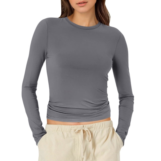 T-Shirts pour Femmes à Manches Longues T-Shirt à Manches Longues pour Femmes T-Shirt Court à Col Rond pour Femme Chemises pour Femmes pour Tee-Shirt Basique Uni Simple T-Shirts à Manches Longues pour Femmes Coton Spandex