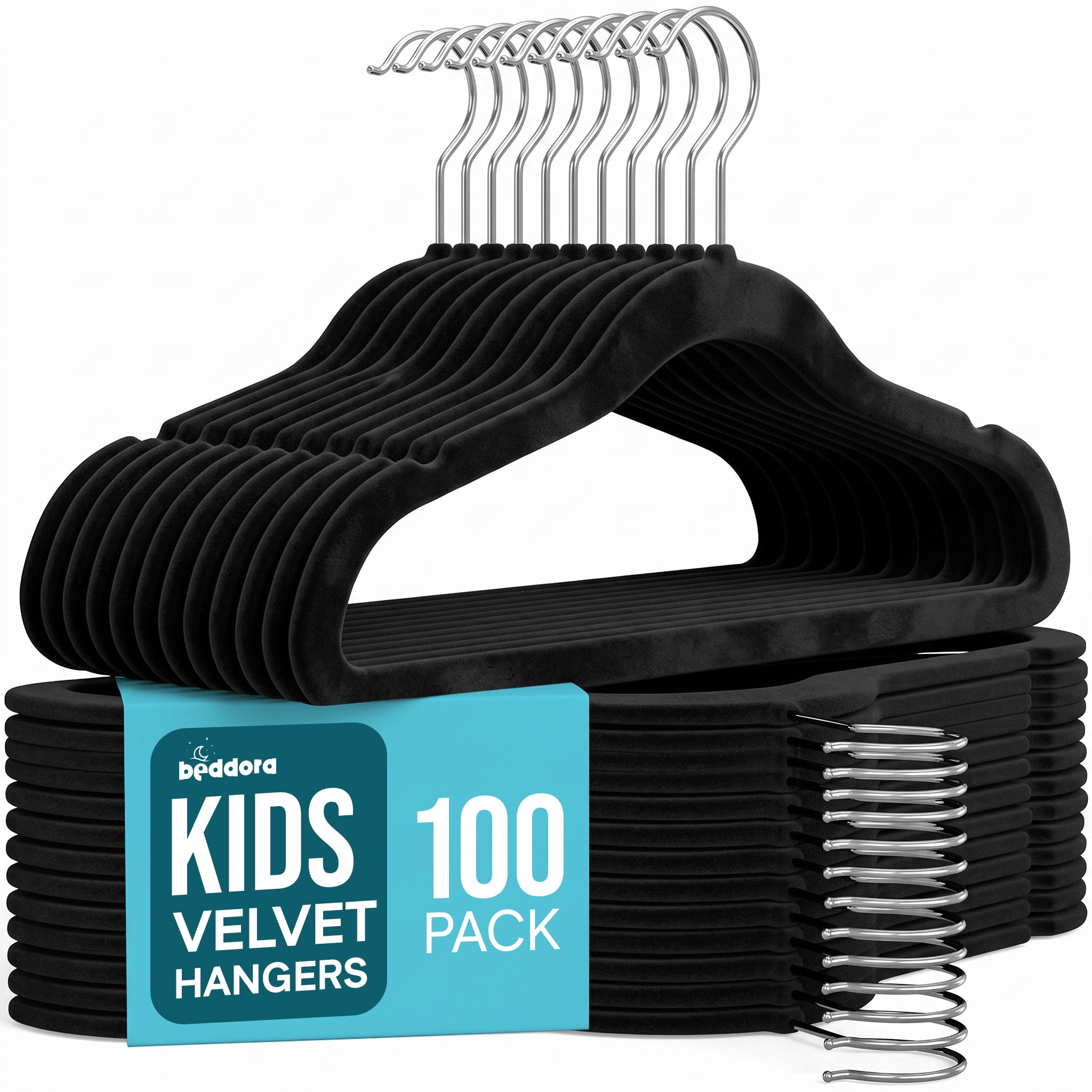Beddora Black Kids Velvet Hangers 100 pack, Heavy Duty Space Saving ...