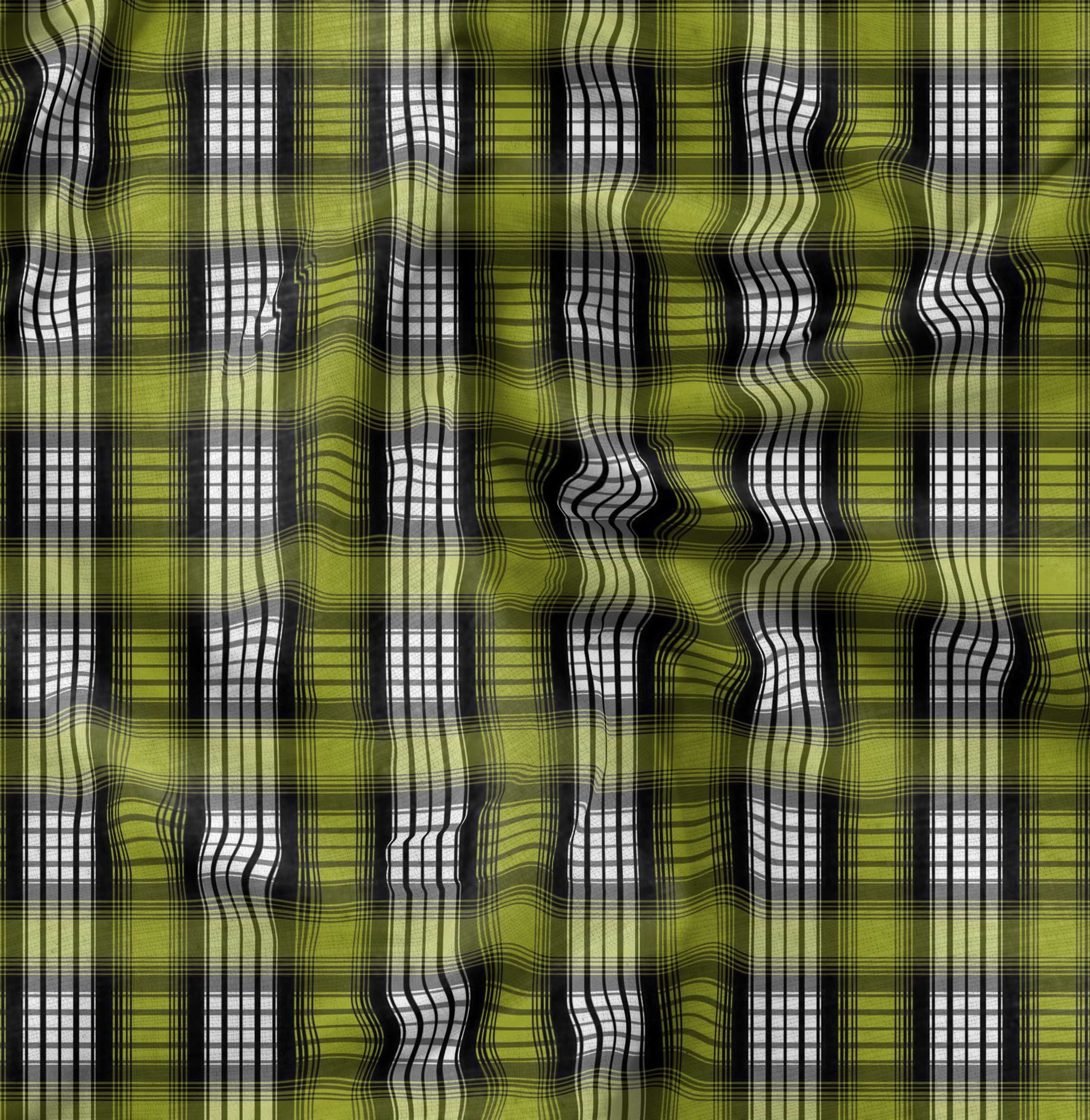 Soimoi Green Poly Georgette Fabric Plaid Check Print Fabric by the Yard 42 Inch Wide