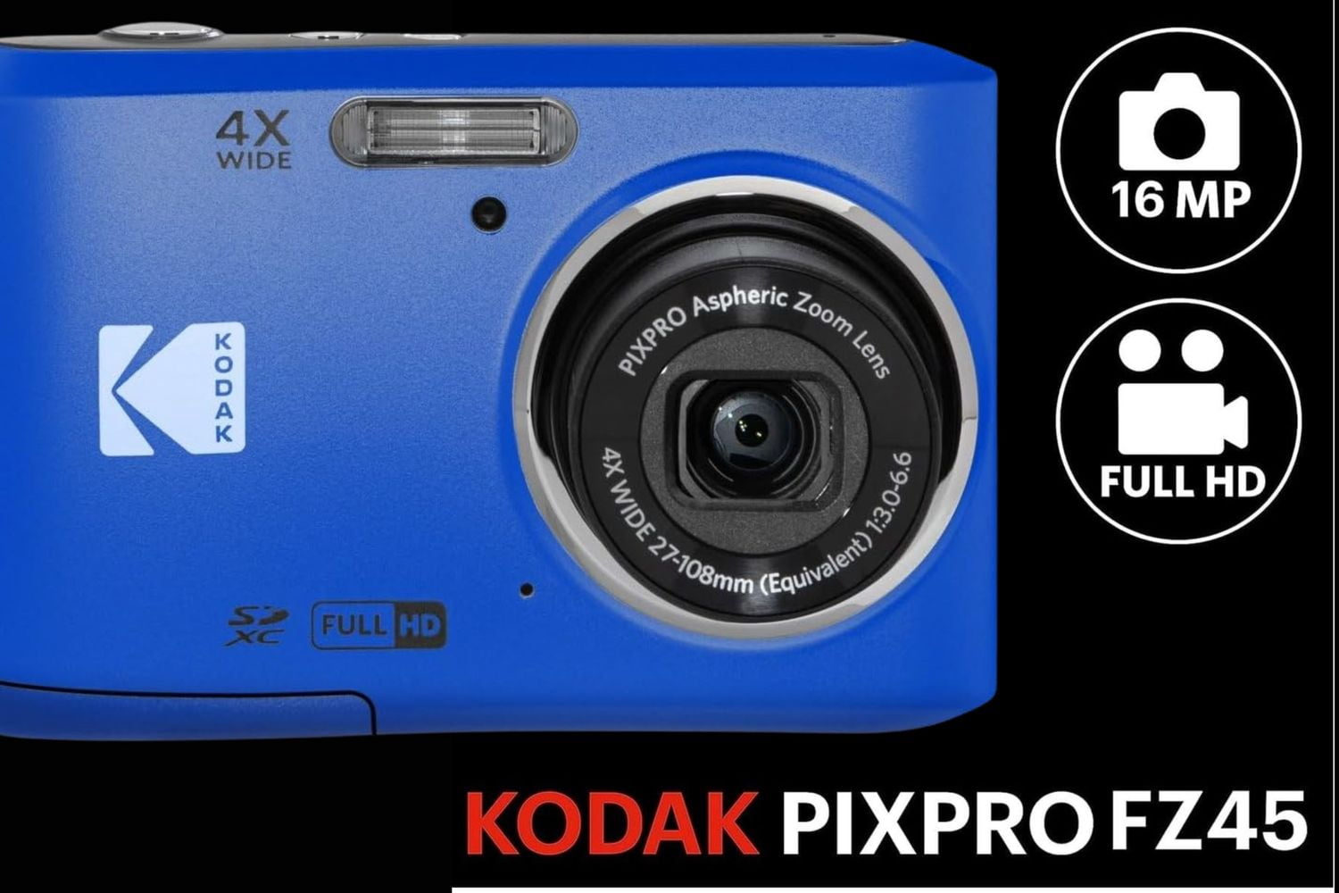 KODAK PIXPRO FZ45-BL 16MP Digital Camera 4X Optical Zoom 27mm Wide