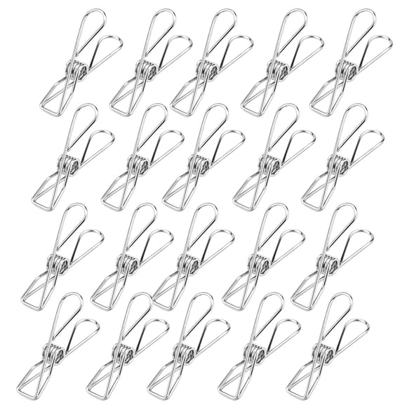Clearance! 20 Pack Clothespin Stainless Steel Wire Clip Durable Metal Pin for Clothesline Utility Pin for Laundry Kitchen Backyard Outdoor Clothes Drying Bag Sealing Room Decorating One Size Silver