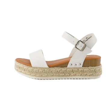CUSHIONAIRE Women's Melissa Espadrille Platform Wedge Sandal, White, 7.5